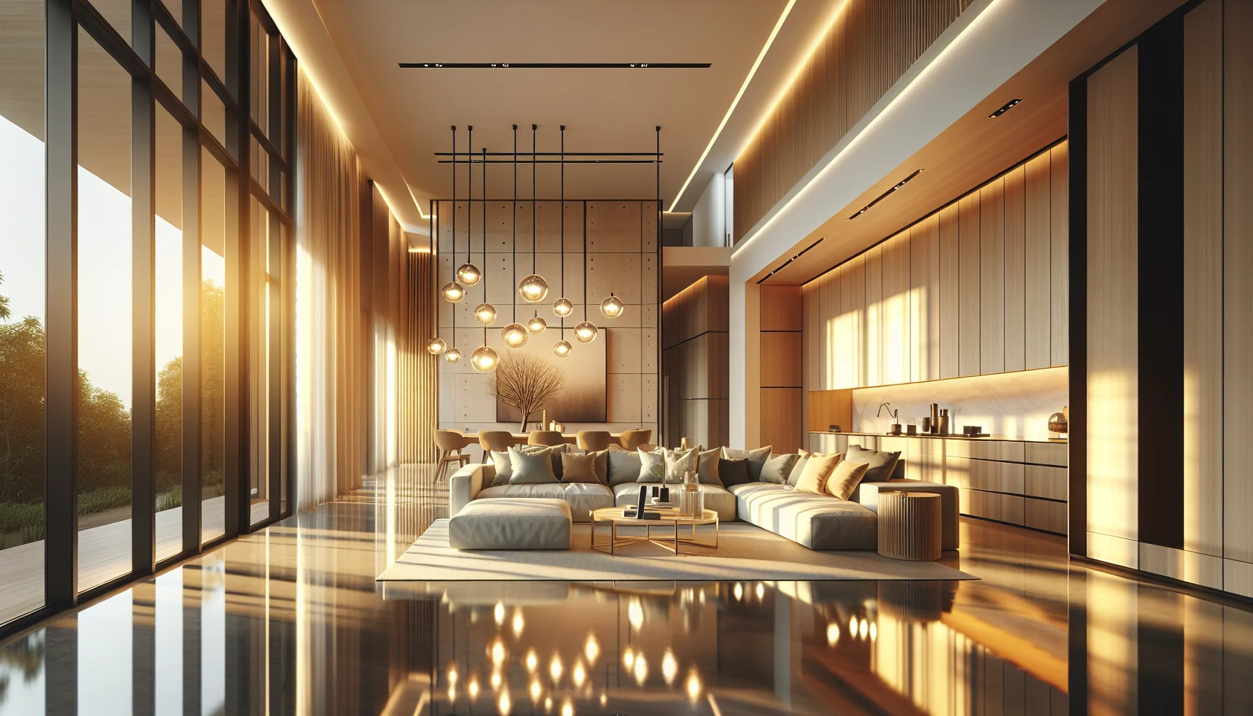 Renderização de imóvel moderno com iluminação controlada, destaque na importância iluminação fotografia imobiliária