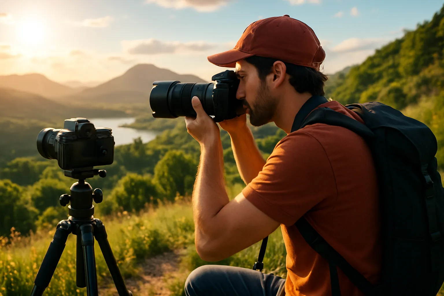 Fotógrafo em ação representando a criação de um plano de negócio na fotografia