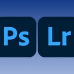 the blue logos for adobe lightroom and photoshop are on a blue gradient backgroundjpg