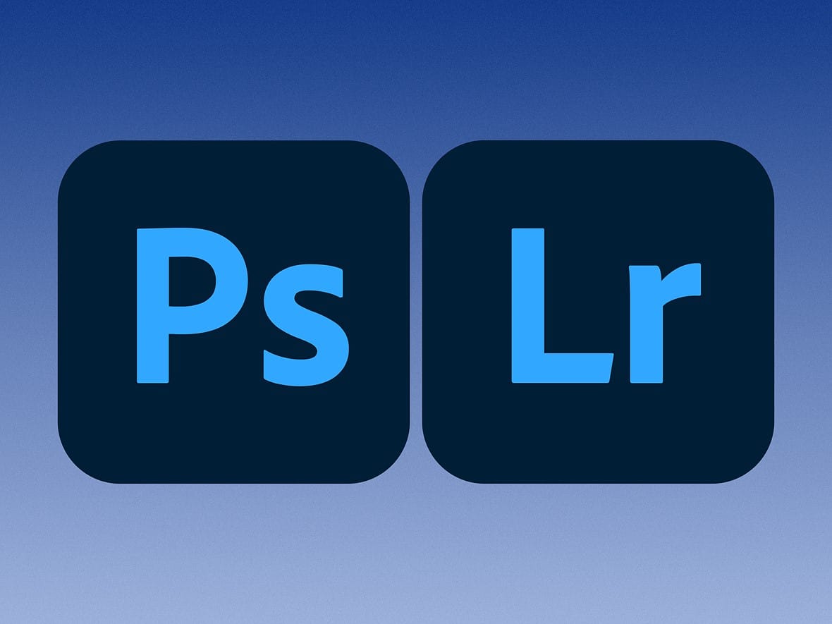 the blue logos for adobe lightroom and photoshop are on a blue gradient backgroundjpg